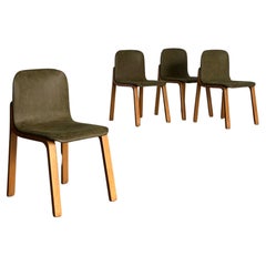 Set of 4 Elegant Italian Mid-Century Bentwood Dining Chairs in Olive Green, 70s