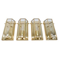 Retro Set of 4 Elegant Midcentury Brass and Cut Glass Wall Lamps by W. Müller Munich