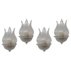 Vintage Set of 4 Elegant Murano Wall Light Transparent Leaves, 1980s