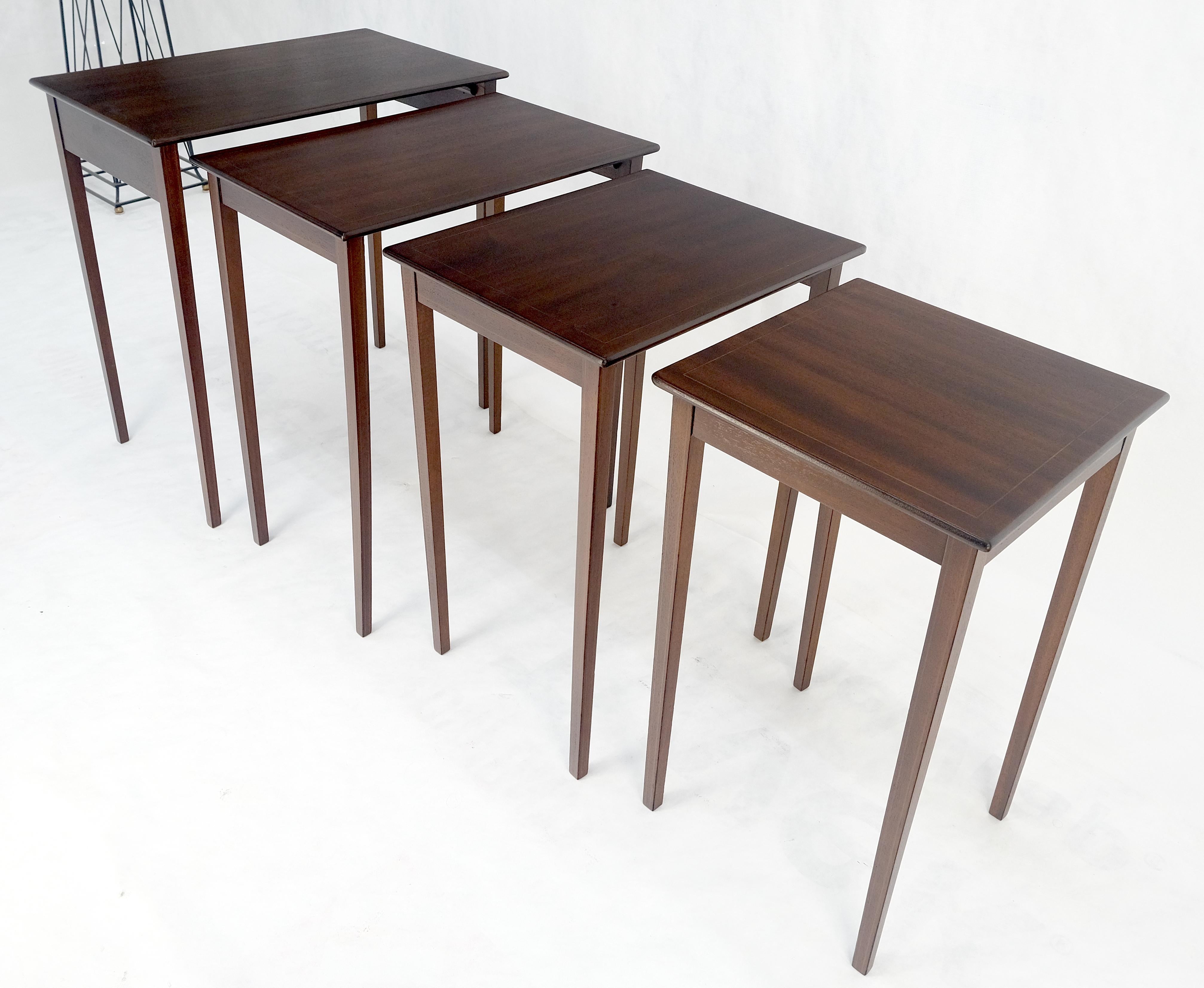 Set of 4 Elegant Tapered Legs Mahogany Federal Nesting Side End Tables MINT For Sale 8