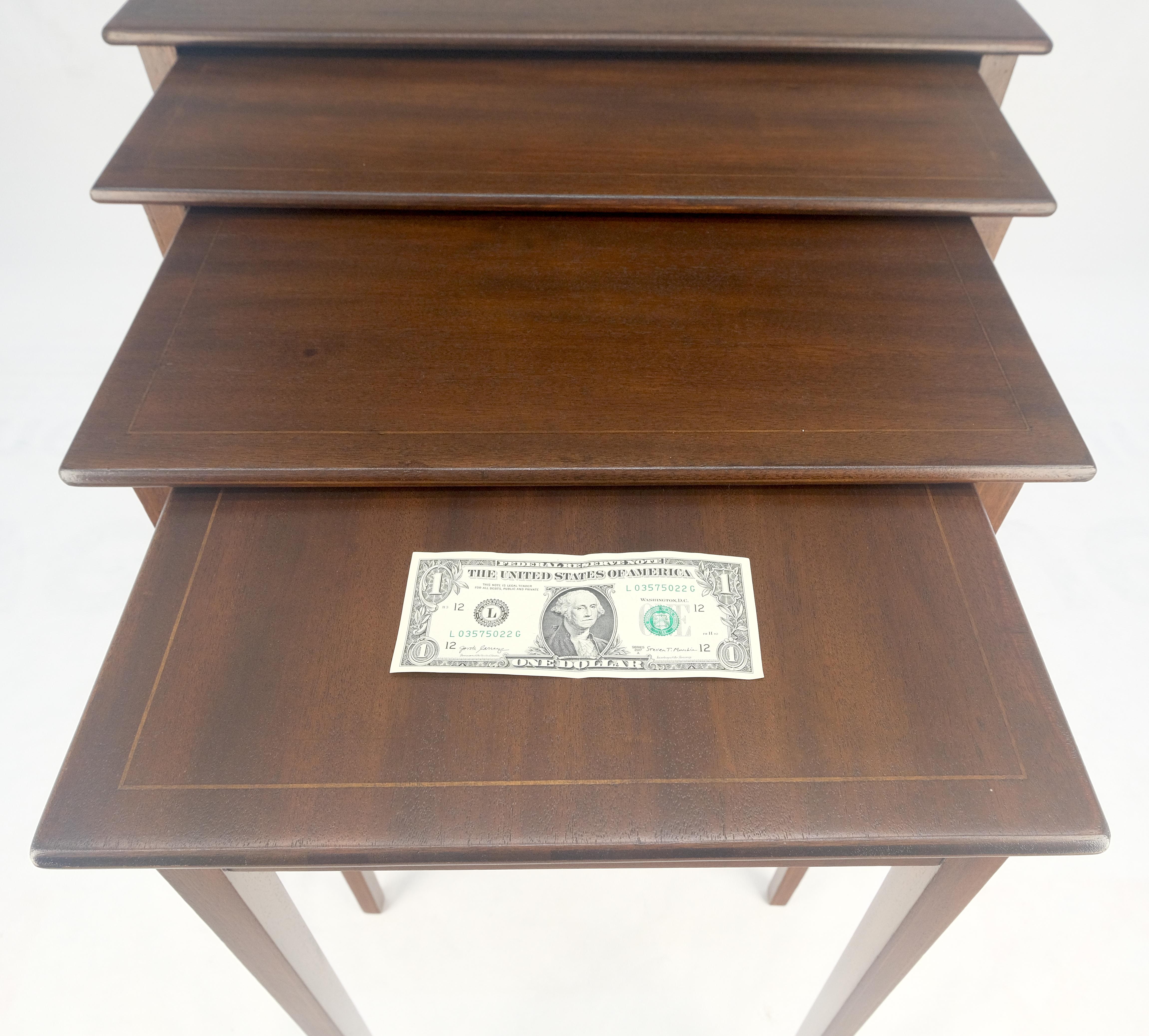 Set of 4 Elegant Tapered Legs Mahogany Federal Nesting Side End Tables MINT For Sale 9