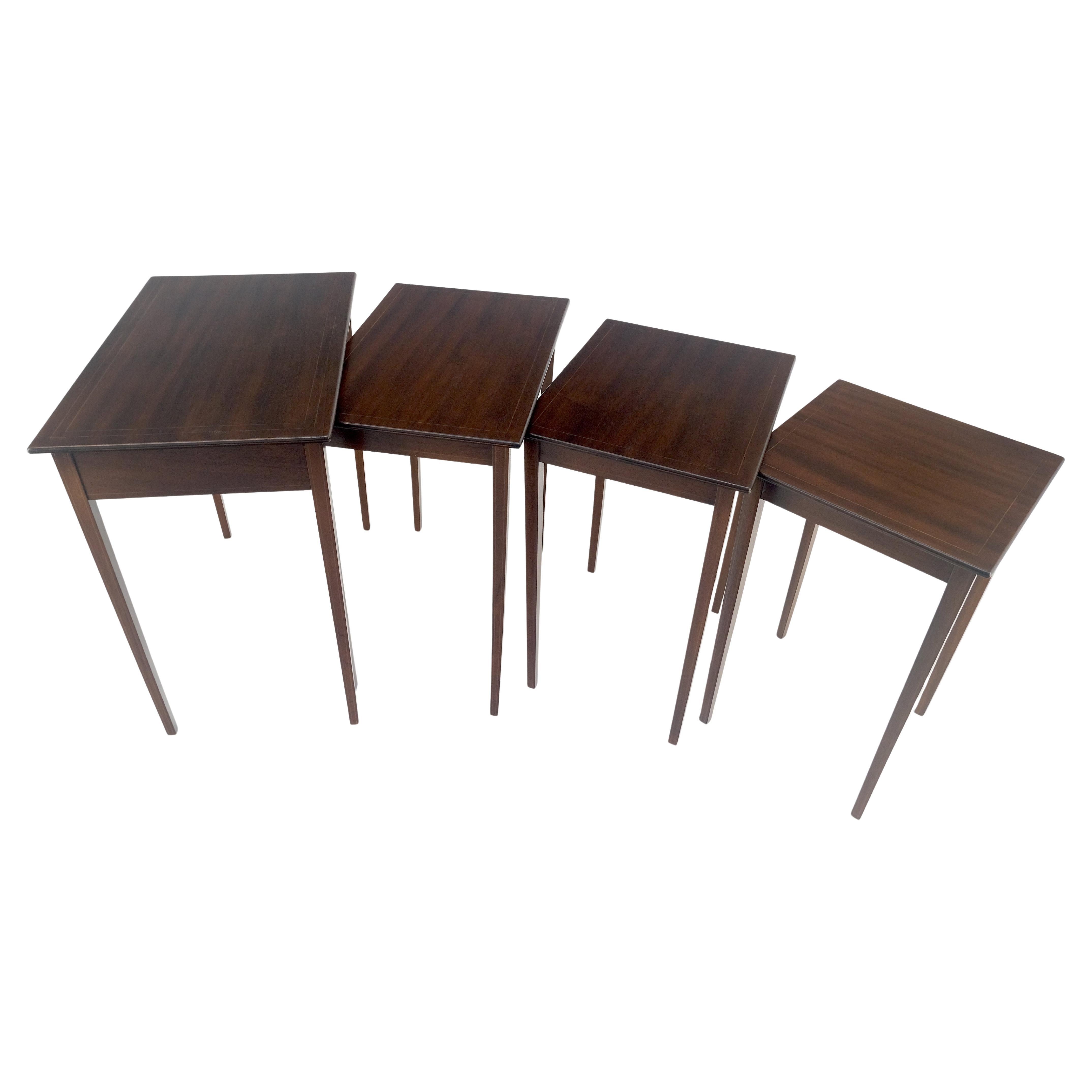 American Set of 4 Elegant Tapered Legs Mahogany Federal Nesting Side End Tables MINT For Sale