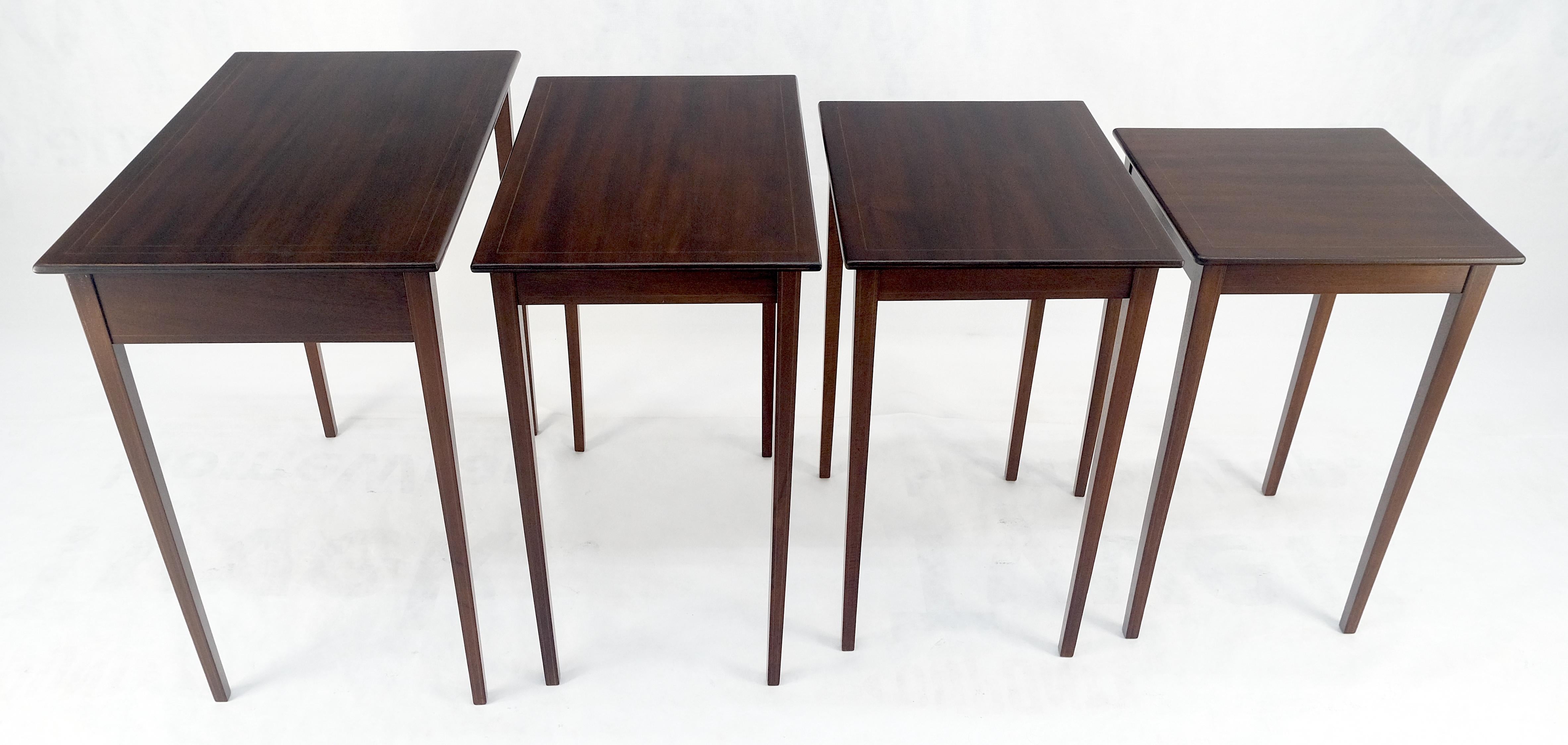Lacquered Set of 4 Elegant Tapered Legs Mahogany Federal Nesting Side End Tables MINT For Sale