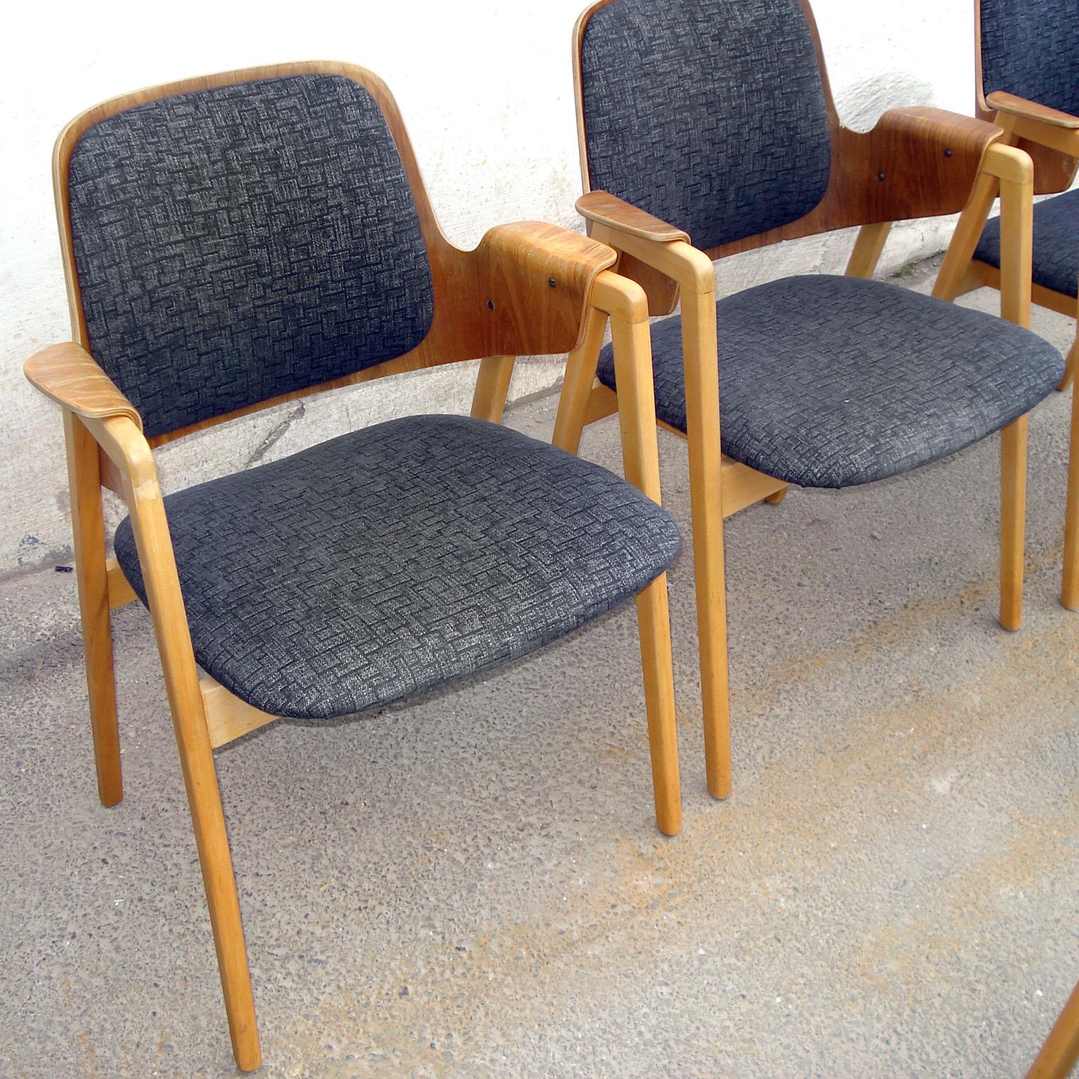 Ensemble de 4 chaises de salle à manger en teck Elias Barup avec tapisserie d'origine, 1950 Suède en vente 5