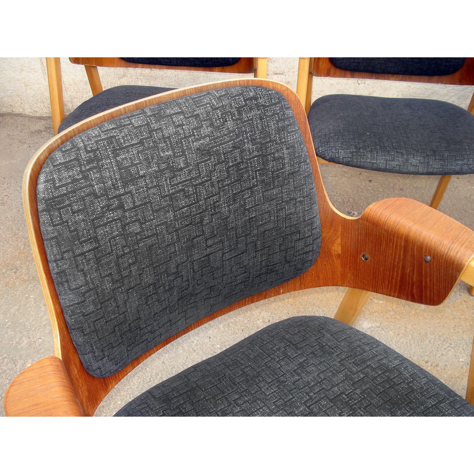 Set of 4 Elias Barup Teak Dining Chairs with Original Upholstery, 1950s Sweden For Sale 8
