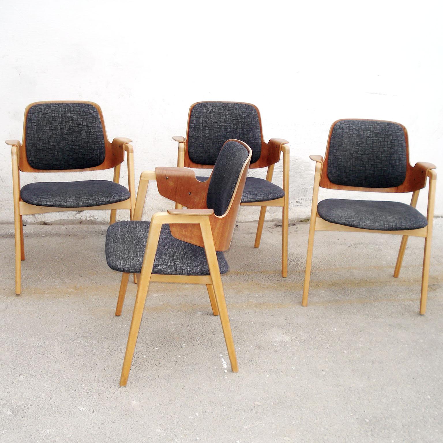 Set of 4 Elias Barup Teak Dining Chairs with Original Upholstery, 1950s Sweden In Good Condition For Sale In Bochum, NRW