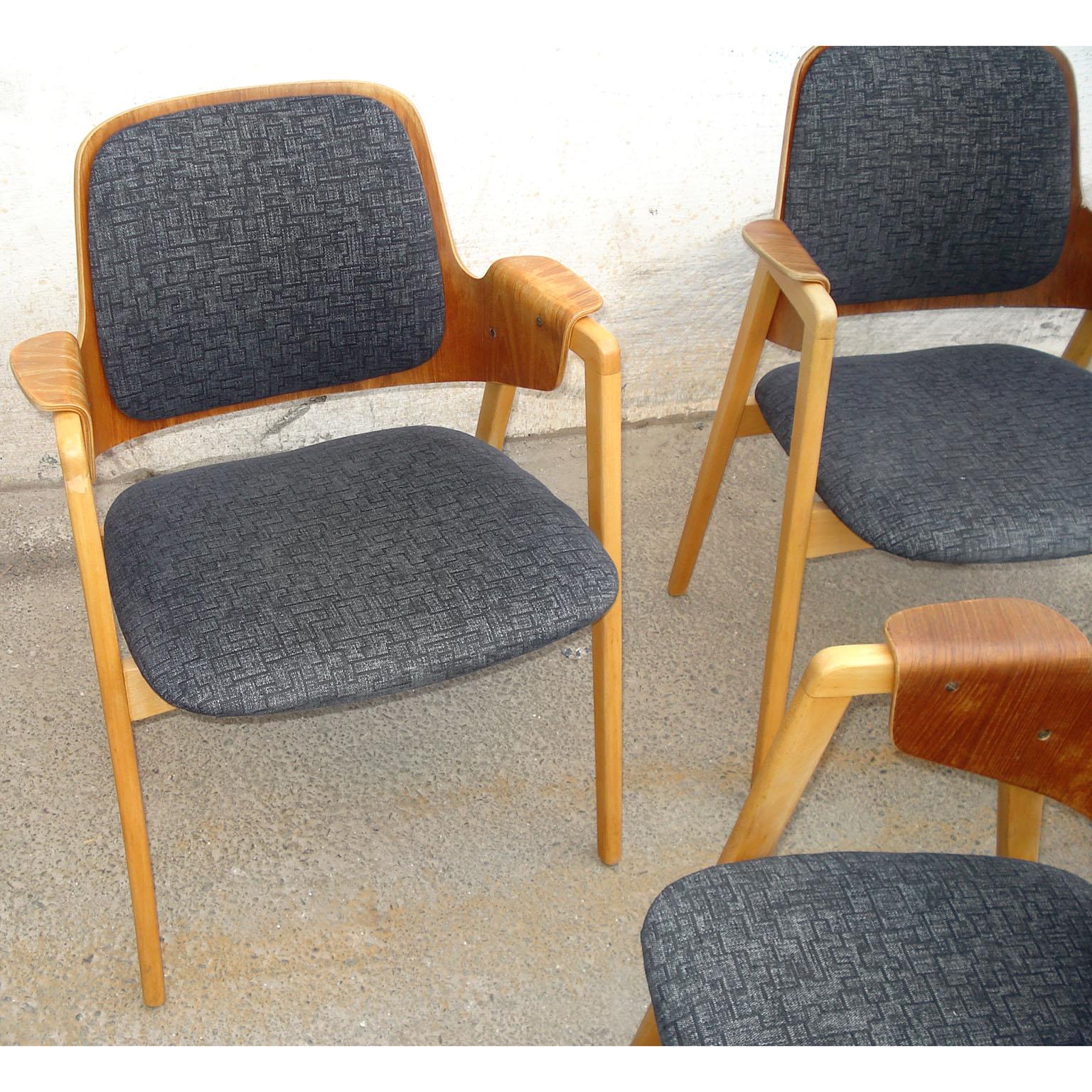 Set of 4 Elias Barup Teak Dining Chairs with Original Upholstery, 1950s Sweden For Sale 3