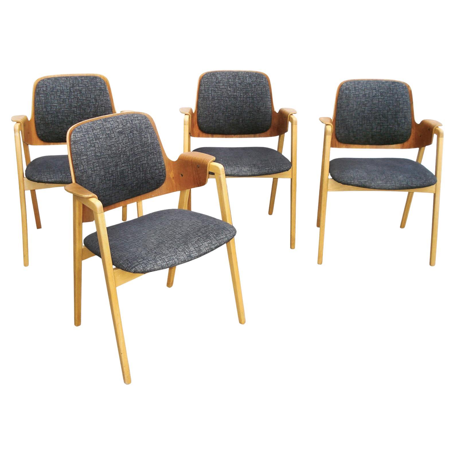Satz von 4 Elias Barup Teakholz-Esszimmerstühlen mit Original-Polsterung, 1950er Jahre Schweden im Angebot