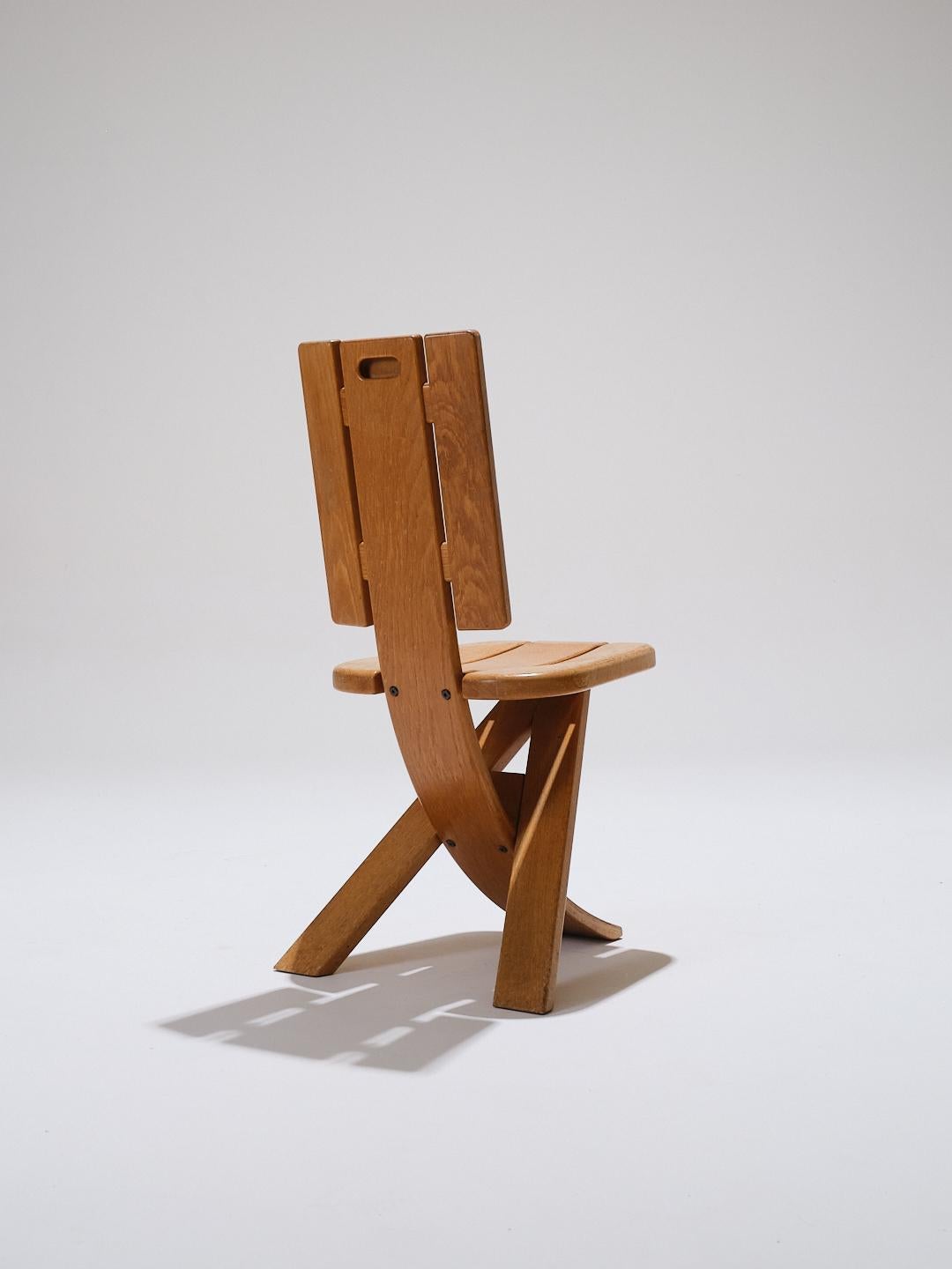 Bois Ensemble de 4 chaises en orme, édition Seltz, années 1980 en vente