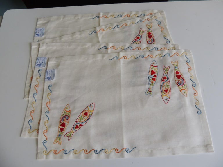 Set of '4' Embroidered Linen Placemats For Sale at 1stDibs