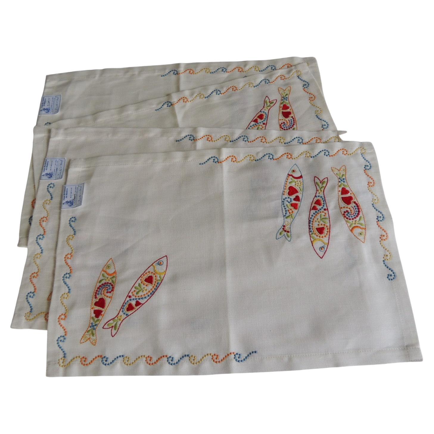Set of '4' Embroidered Linen Placemats