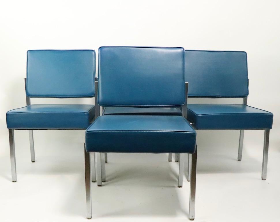 North American Set of 4 EMECO Dining Chairs with Steel Frames and Blue Vinyl Upholstery