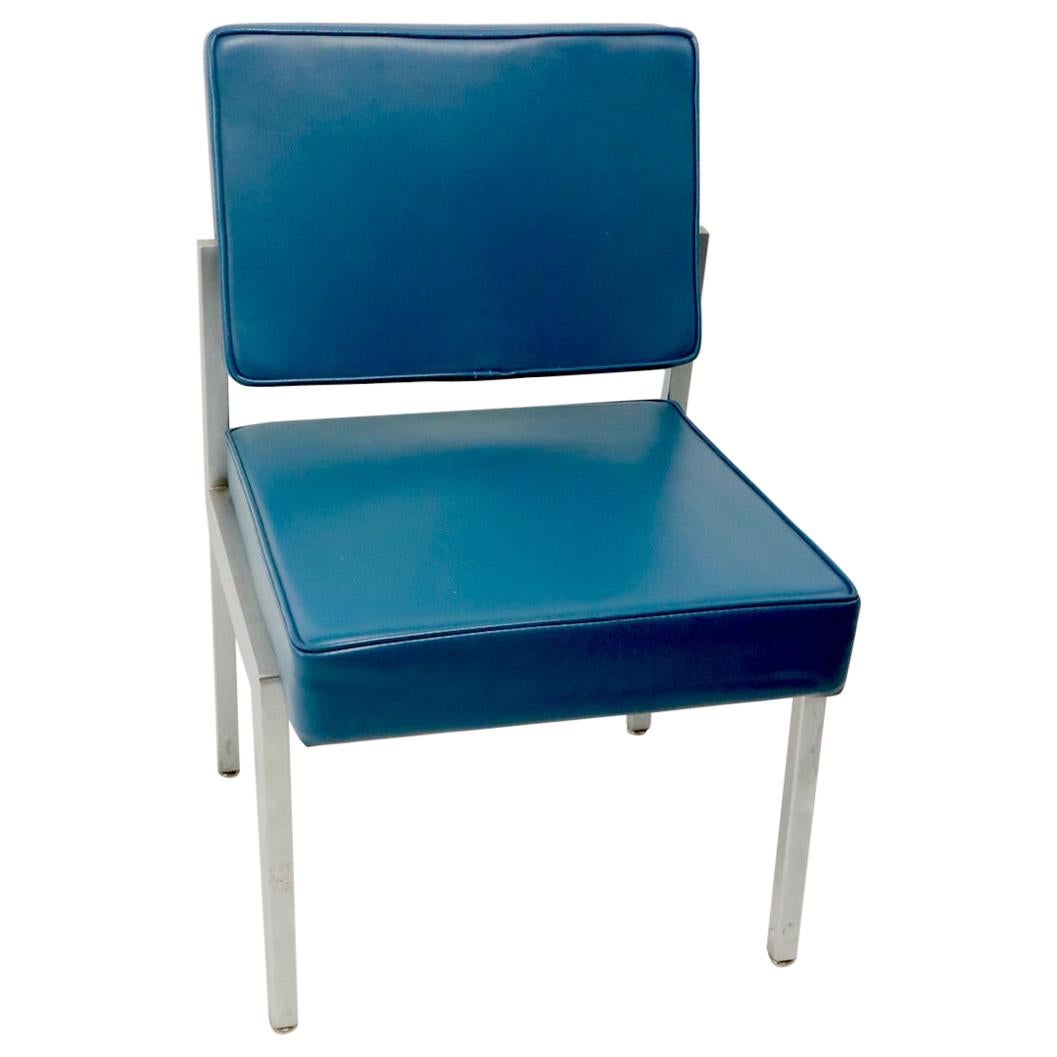 Set of 4 EMECO Dining Chairs with Steel Frames and Blue Vinyl Upholstery
