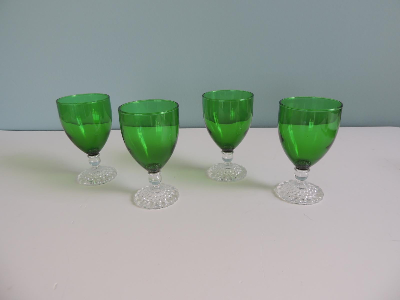 Set of (4) Emerald Green Depression Glasses
with white beaded foot.
Size: 2.5