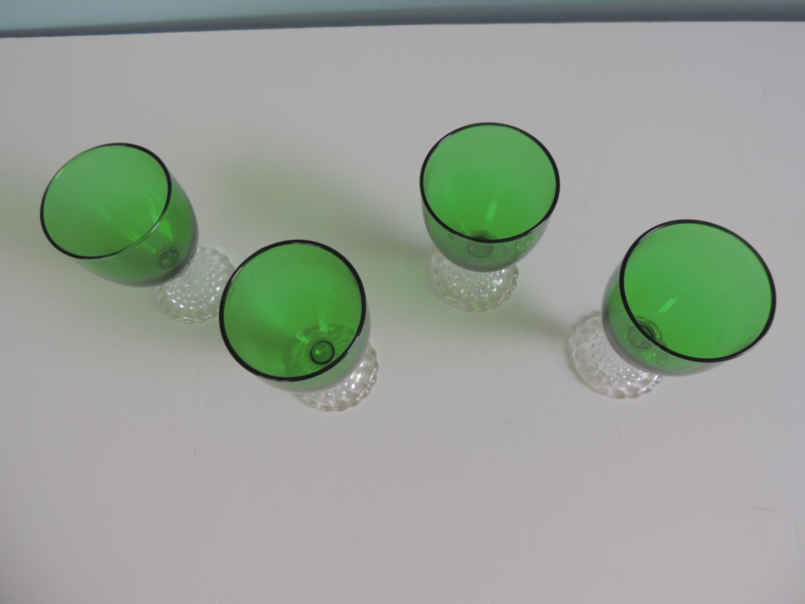 Bohemian Set of (4) Emerald Green Depression Glasses