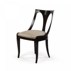 Set of 4 Empire Style Black Lacquer and Blue Silk Dining Side Chairs