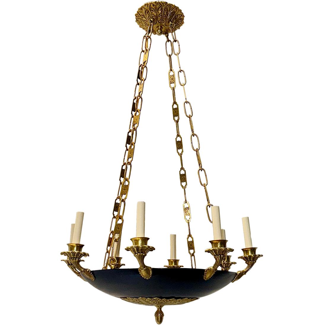 Bronze Set of 4 Empire Style Chandeliers. Sold Individually For Sale