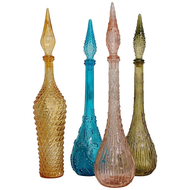 Set of 4 Empoli Glass Decanters, 1960s, Italy at 1stDibs
