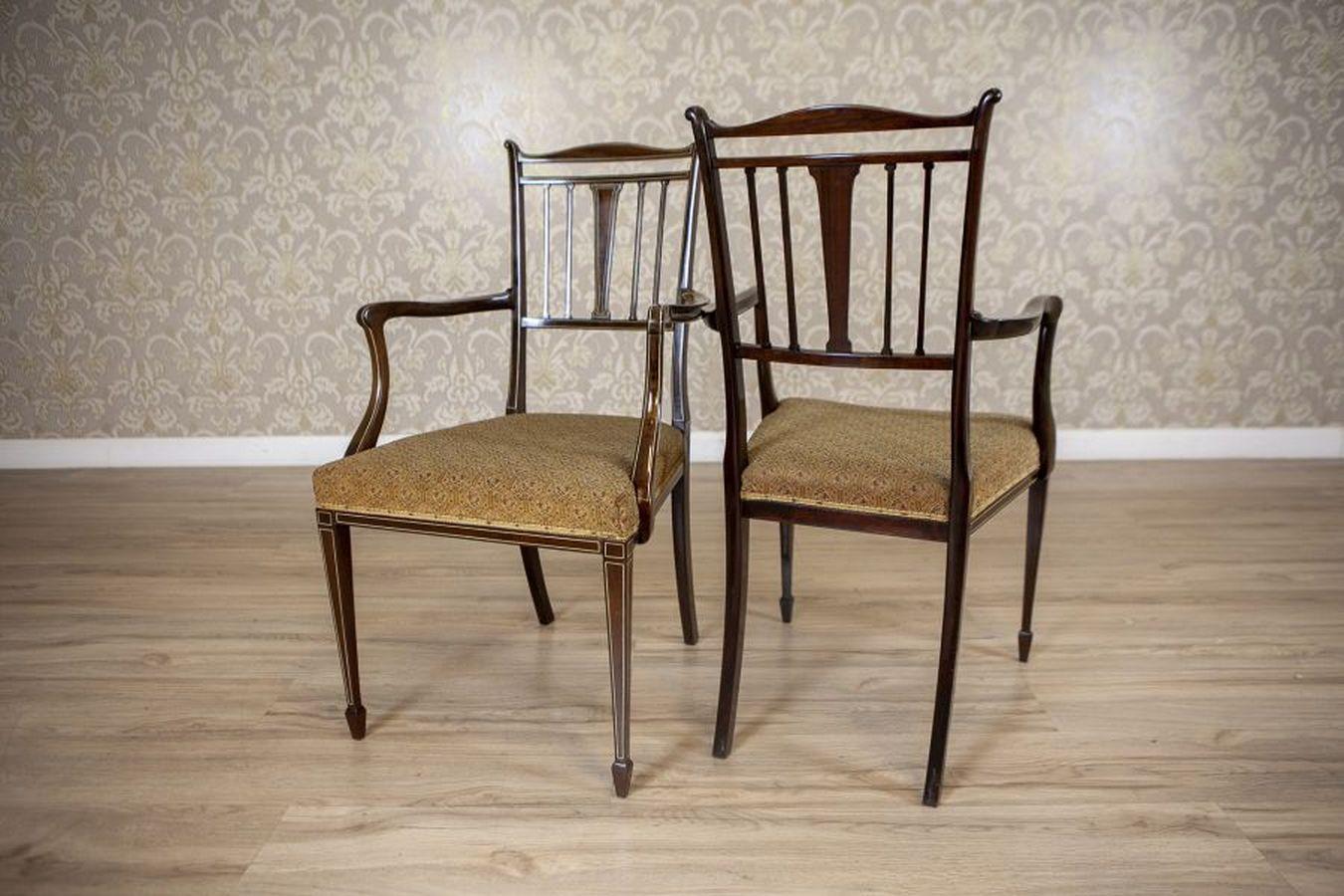 Set di 4 poltrone e sedie inglesi in stile Sheraton, fine XIX secolo in vendita 1