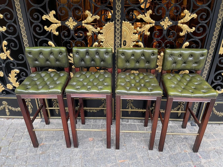 Set of 4 English Chesterfield Bar Stools, 20th Century at 1stDibs