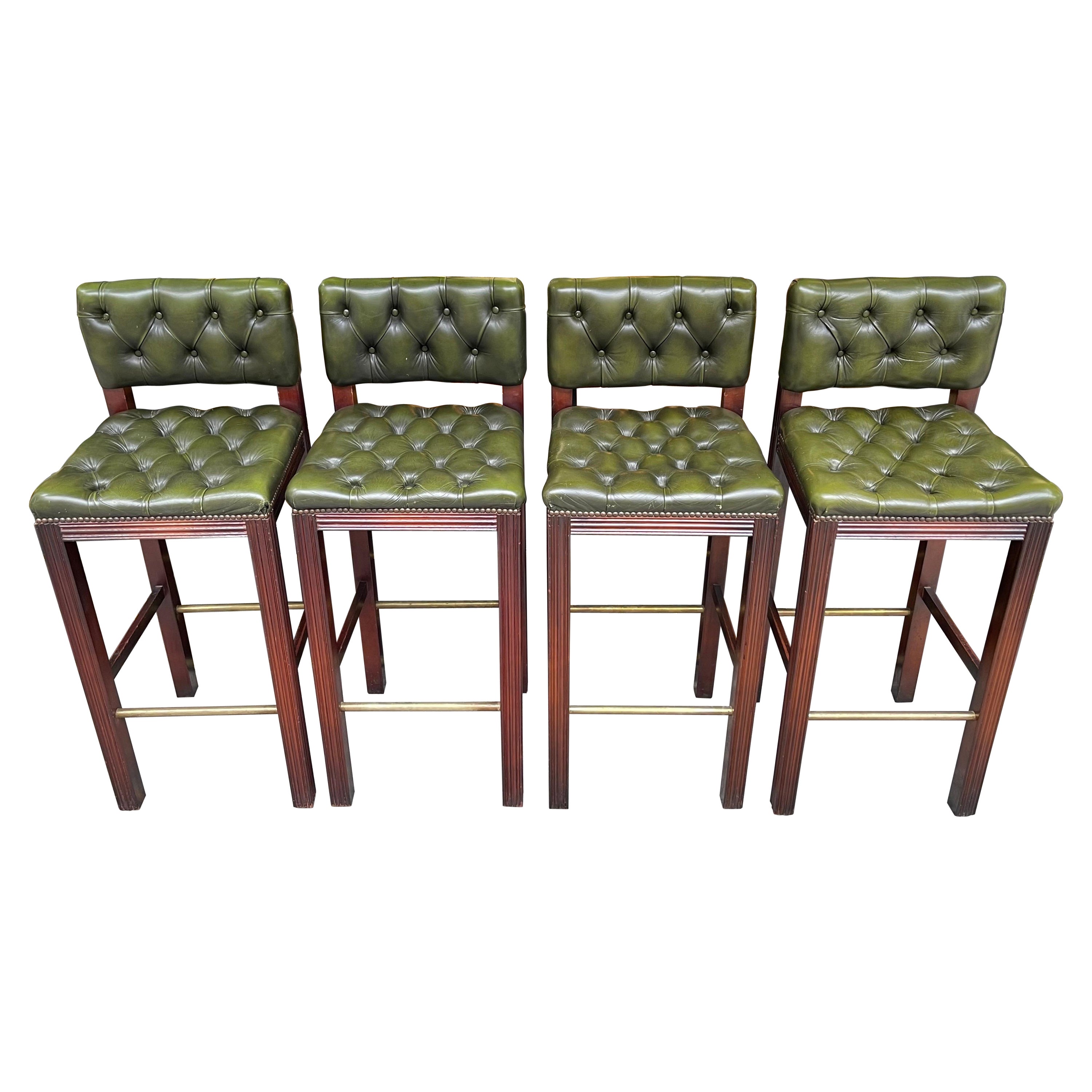 Set of 4 English Chesterfield Bar Stools, 20th Century
