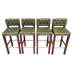 Set of 4 English Chesterfield Bar Stools, 20th Century