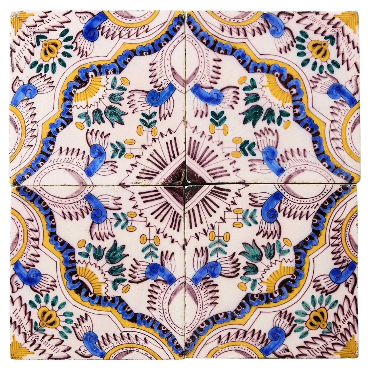 Set di 4 piastrelle da parete inglesi Chintz Delft