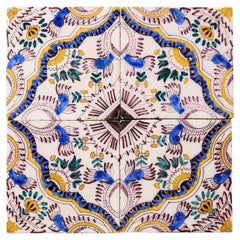 Antique Set of 4 English Chintz Delft Wall Tiles