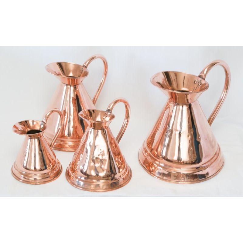 Edwardian Set of 4 English Copper Graduated Haystack Pitchers Jugs Measures, circa 1900 For Sale