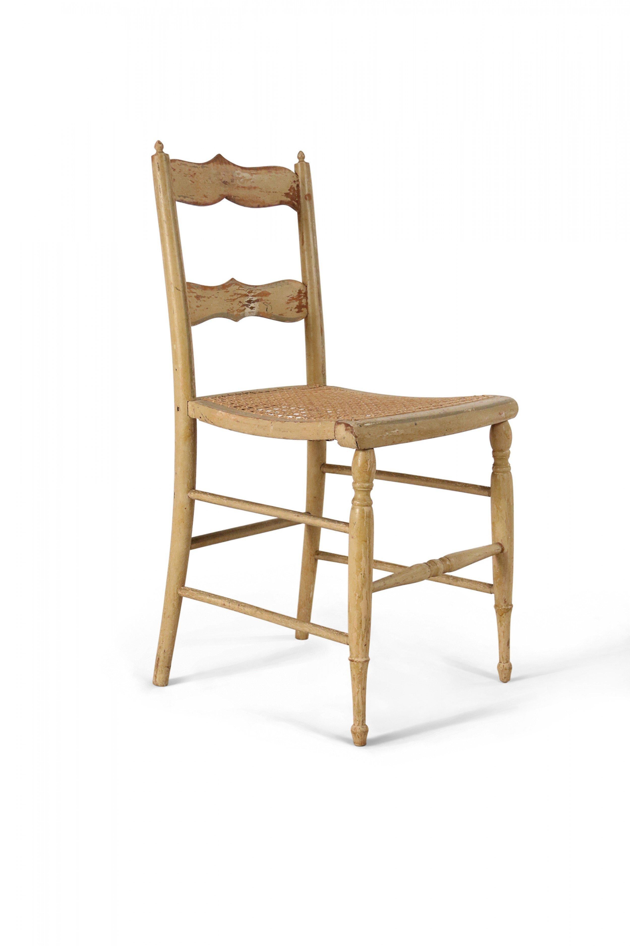 Set of 4 English Country Style Painted Beige Ladder Back Children's Chairs For Sale 6