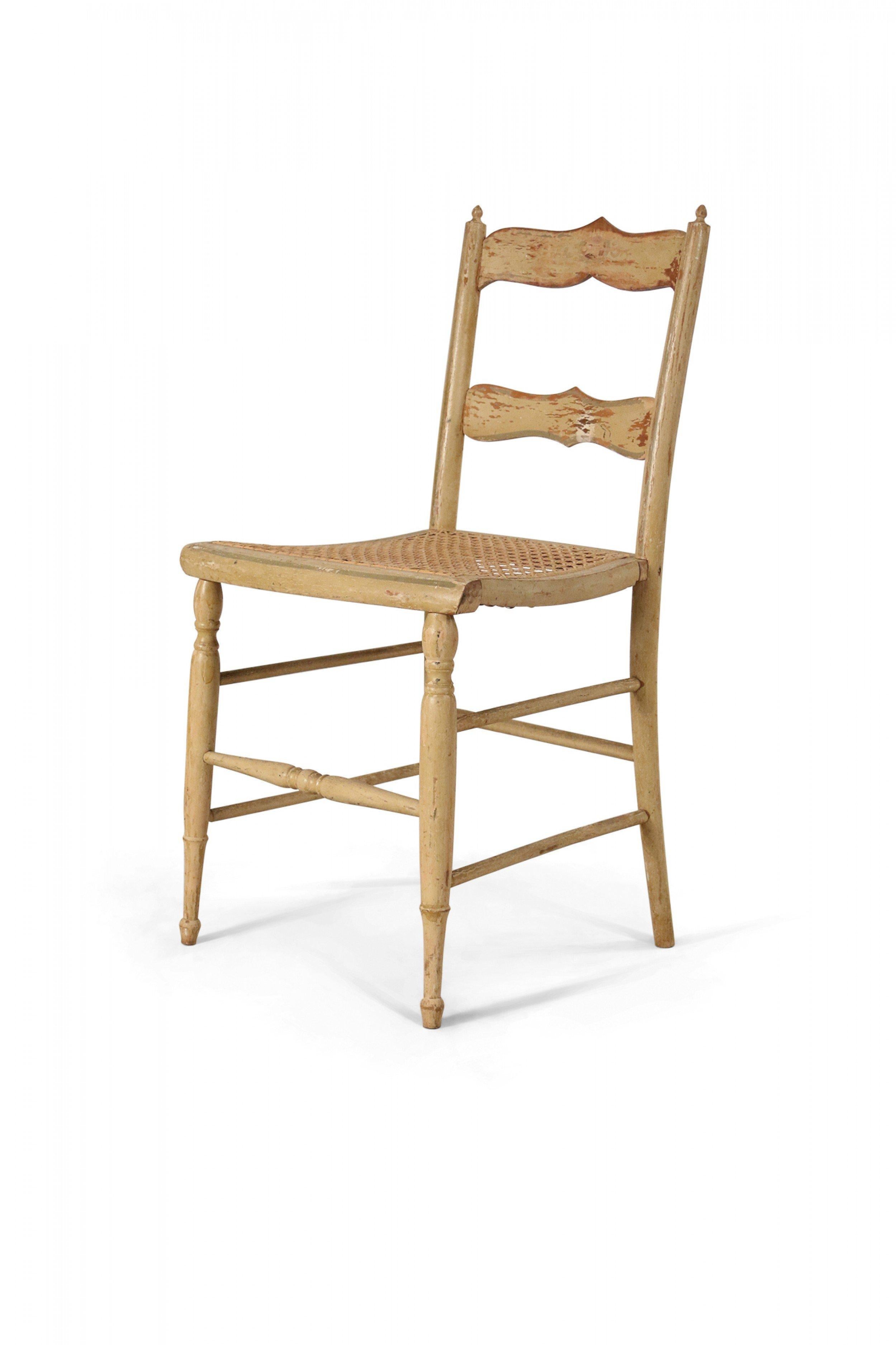 Set of 4 English Country Style Painted Beige Ladder Back Children's Chairs For Sale 7