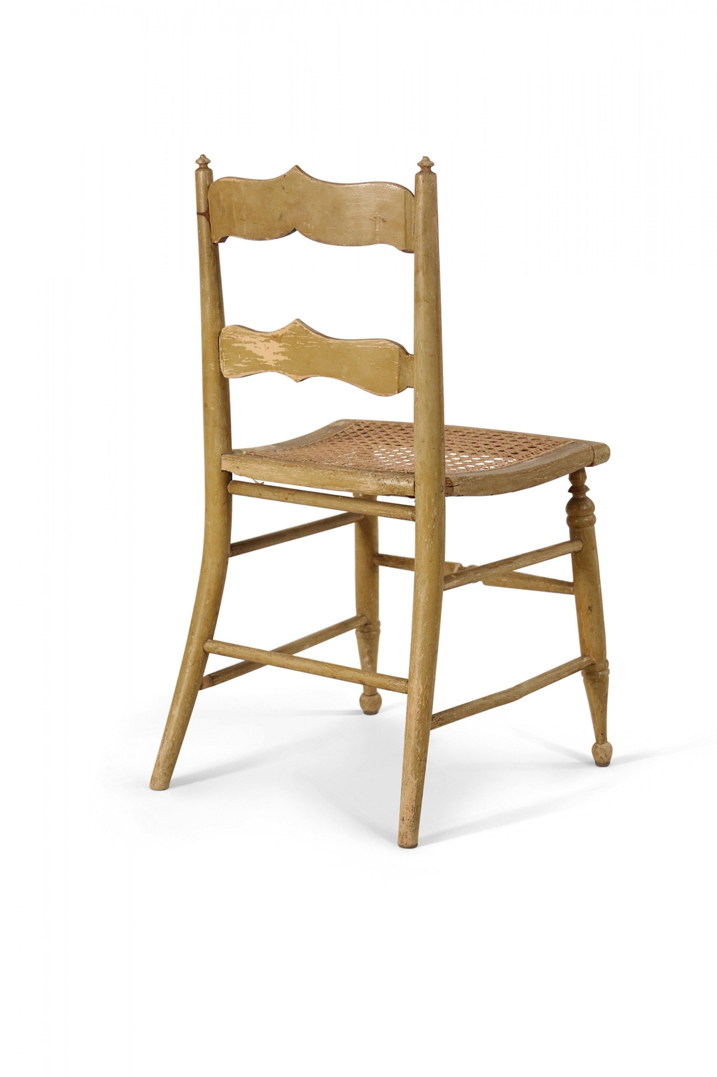 British Set of 4 English Country Style Painted Beige Ladder Back Children's Chairs For Sale