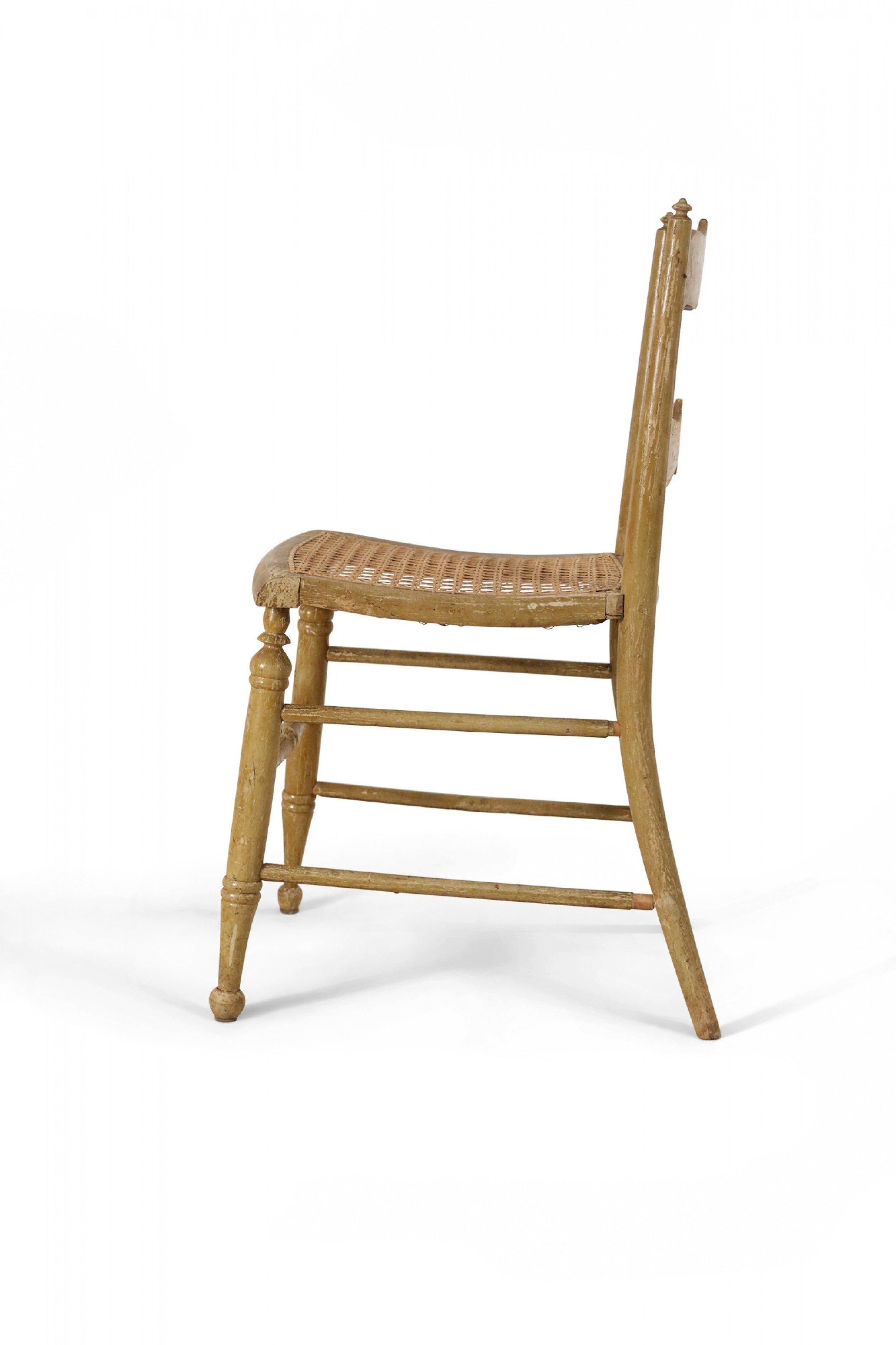 Hand-Painted Set of 4 English Country Style Painted Beige Ladder Back Children's Chairs For Sale