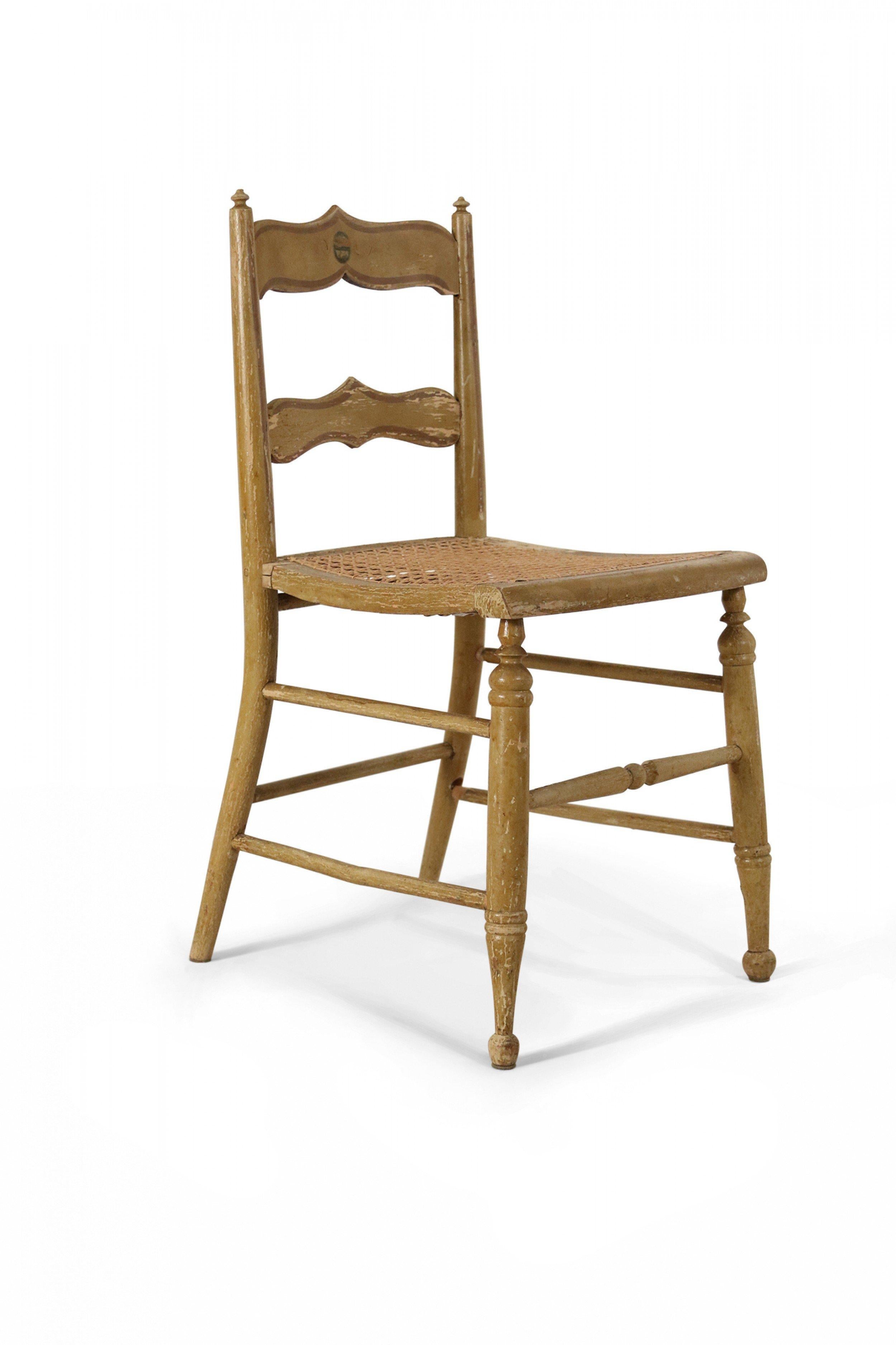 20th Century Set of 4 English Country Style Painted Beige Ladder Back Children's Chairs For Sale