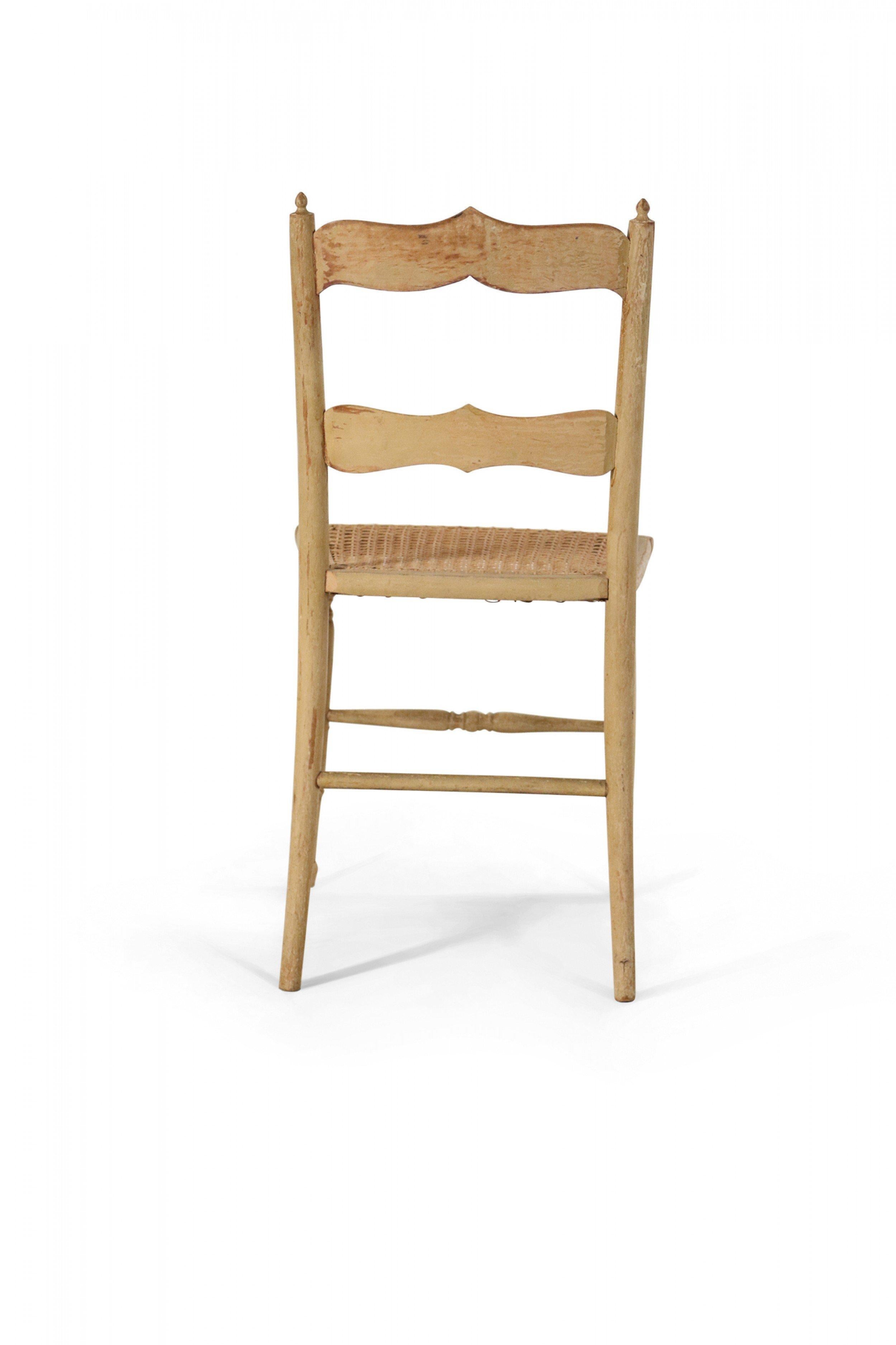Wood Set of 4 English Country Style Painted Beige Ladder Back Children's Chairs For Sale