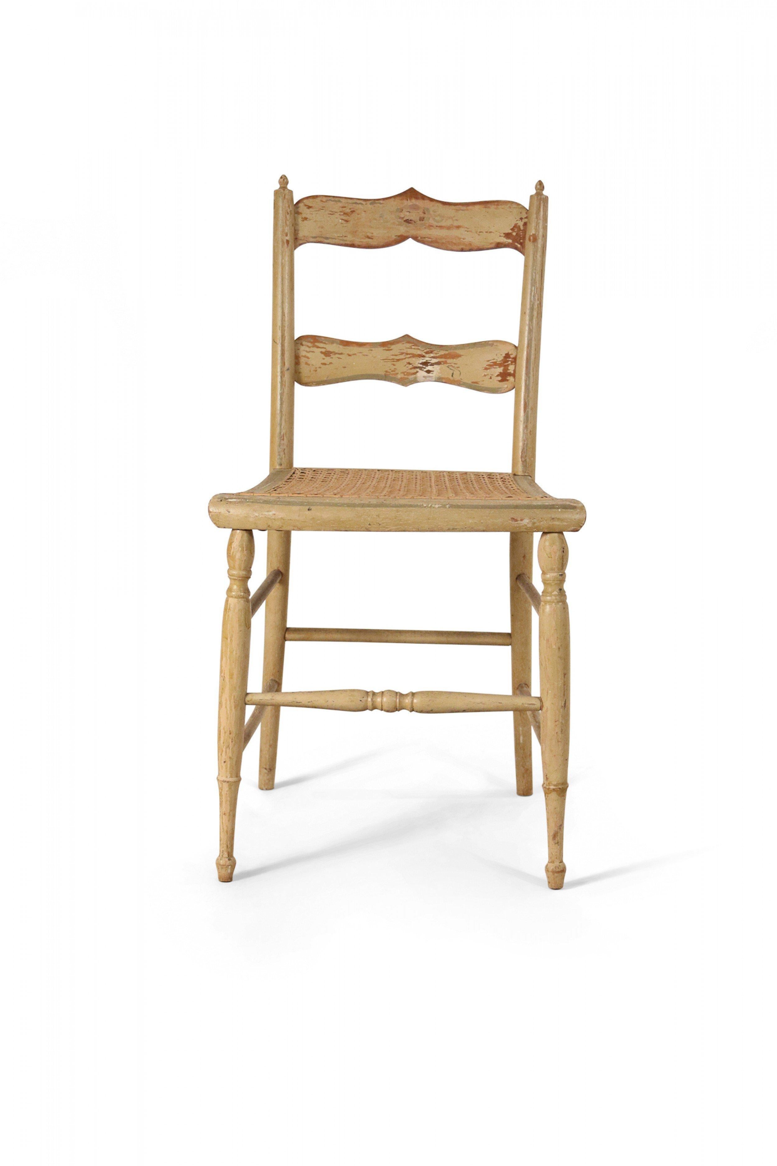Set of 4 English Country Style Painted Beige Ladder Back Children's Chairs For Sale 2