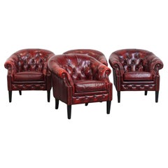 Vintage Set of 4 English Cowhide Leather Chesterfield Club Chairs