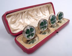 Set of 4 English Edwardian Lucky Charm 4-Leaf Clover Place Card Holders, 1905