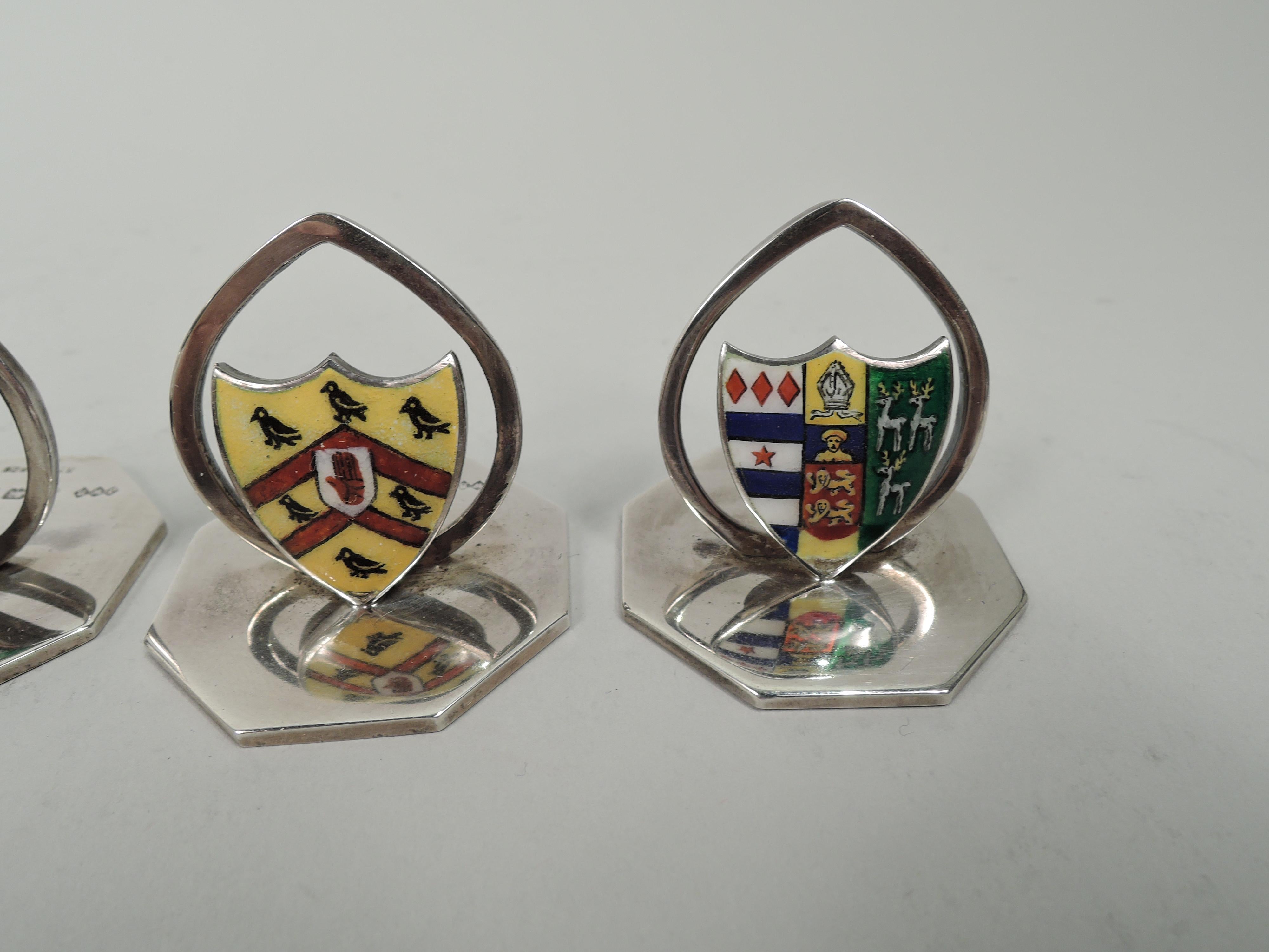 Edwardian Set of 4 English Enamel Ennobling Armorial Place Card Holders For Sale