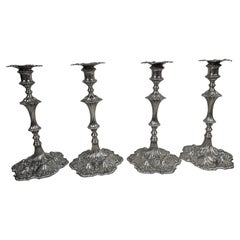 Set of 4 English Georgian Rococo Sterling Silver Candlesticks, 1771