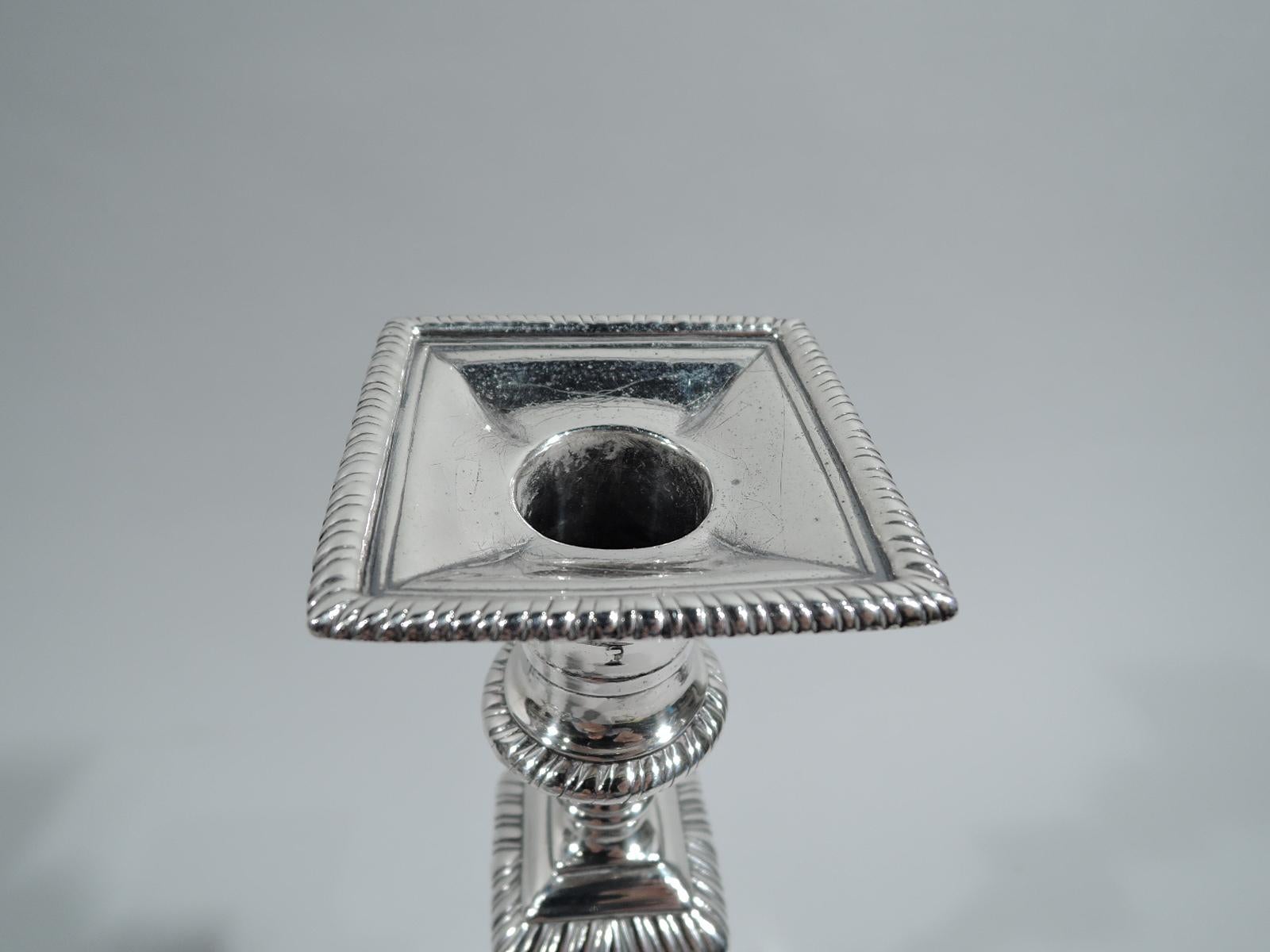 Mid-18th Century Set of 4 English Georgian Sterling Silver Candlesticks by Ebenezer Coker