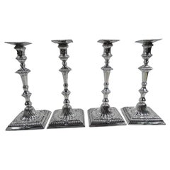 Set of 4 English Georgian Sterling Silver Candlesticks by Ebenezer Coker