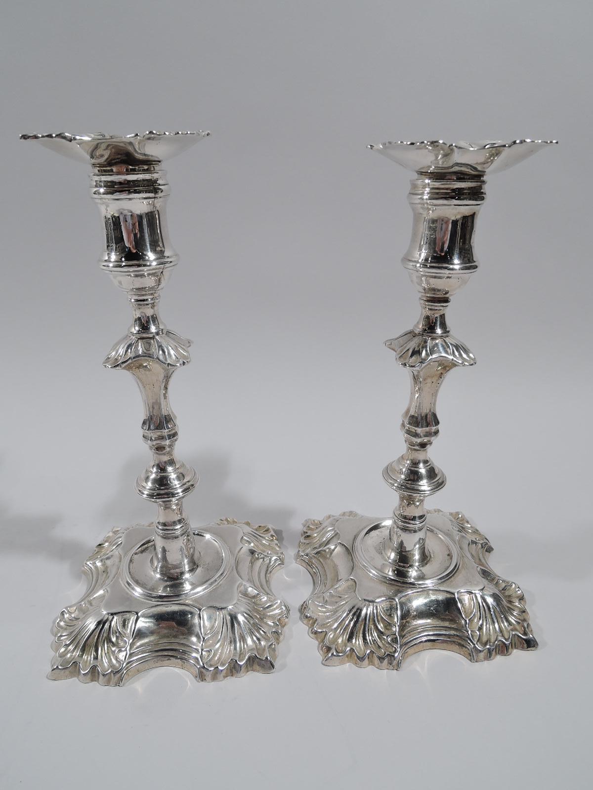 Set of 4 English Georgian Sterling Silver Candlesticks In Excellent Condition In New York, NY