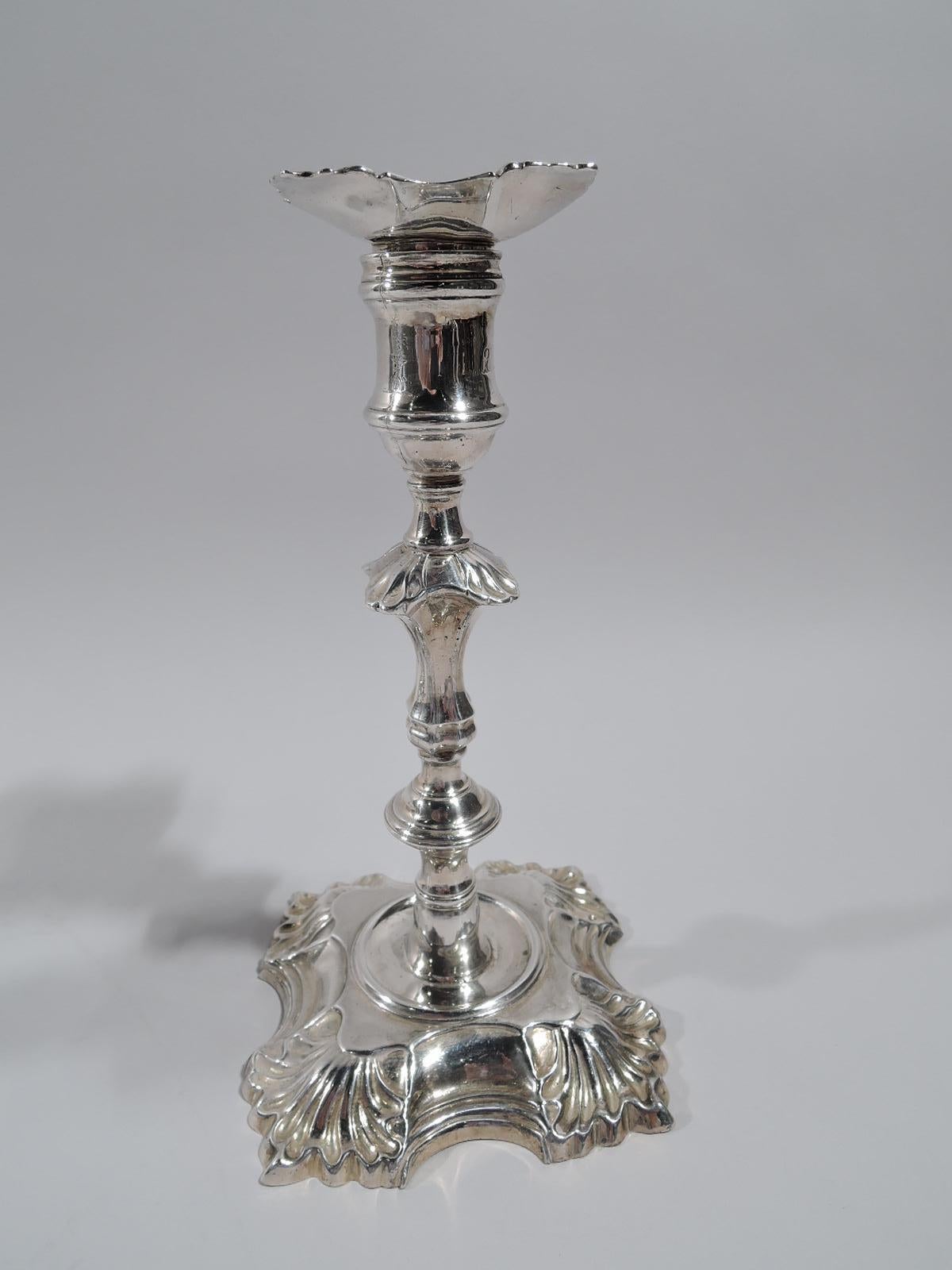 Mid-18th Century Set of 4 English Georgian Sterling Silver Candlesticks