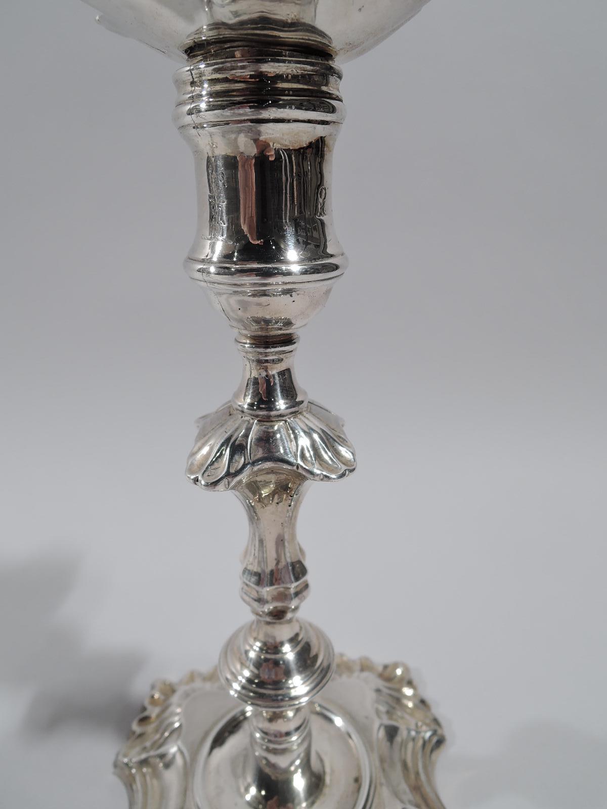 Set of 4 English Georgian Sterling Silver Candlesticks 2