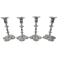 Set of 4 English Georgian Sterling Silver Candlesticks