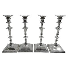 Set of 4 English Georgian Sterling Silver Candlesticks