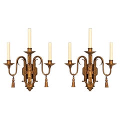 Set of 4 English Georgian Style Gold Painted Iron Tassel and Plume Wall Sconces
