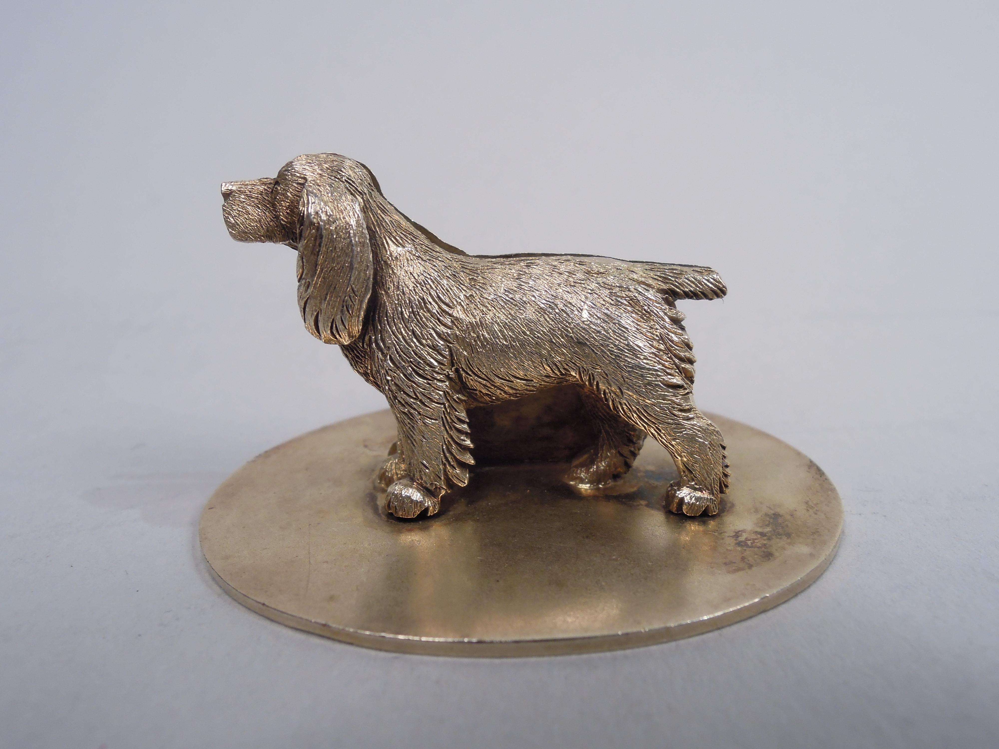 Mid-20th Century Set of 4 English Gilt Sterling Silver Canine Medley Place Card Holders For Sale