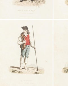 Set of 4 English lithographs illustrating traditional Portuguese costumes